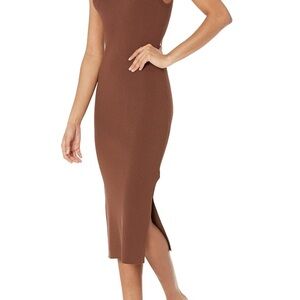 Elegant chocolate brown rib midi sweater tank sleeveless  Dress